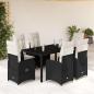 Preview: ARDEBO.de - 7-tlg. Garten-Bistro-Set mit Kissen Schwarz Poly Rattan