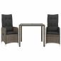 Preview: 3-tlg. Garten-Bistro-Set mit Kissen Grau Poly Rattan
