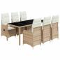 Preview: 7-tlg. Garten-Bistro-Set mit Kissen Beige Poly Rattan