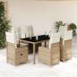 Preview: ARDEBO.de - 7-tlg. Garten-Bistro-Set mit Kissen Beige Poly Rattan