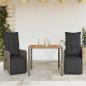 Preview: ARDEBO.de - 3-tlg. Garten-Bistro-Set mit Kissen Grau Poly Rattan
