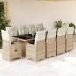 Preview: ARDEBO.de - 11-tlg. Garten-Bistro-Set mit Kissen Beige Poly Rattan
