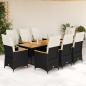 Preview: ARDEBO.de - 9-tlg. Garten-Bistro-Set mit Kissen Schwarz Poly Rattan