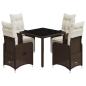 Preview: 5-tlg. Garten-Bistro-Set mit Kissen Braun Poly Rattan