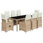 Preview: 9-tlg. Garten-Bistro-Set mit Kissen Beige Poly Rattan