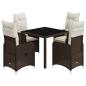 Preview: ARDEBO.de - 5-tlg. Garten-Bistro-Set mit Kissen Braun Poly Rattan