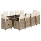 Preview: 11-tlg. Garten-Bistro-Set mit Kissen Beige Poly Rattan