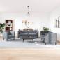 Preview: 3-tlg. Chesterfield-Sofa-Set mit Nackenrollen Dunkelgrau Samt