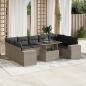 Preview: ARDEBO.de - 10-tlg. Garten-Sofagarnitur mit Kissen Hellgrau Poly Rattan