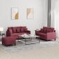 Preview: ARDEBO.de - 3-tlg. Sofagarnitur mit Kissen Weinrot Stoff