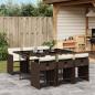 Preview: ARDEBO.de - 7-tlg. Garten-Essgruppe mit Kissen Braun Poly Rattan