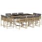 Preview: 11-tlg. Garten-Essgruppe mit Kissen Beigemischung Poly Rattan