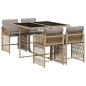 Preview: 5-tlg. Garten-Essgruppe mit Kissen Beigemischung Poly Rattan
