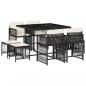 Preview: 9-tlg. Garten-Essgruppe mit Kissen Schwarz Poly Rattan
