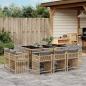 Preview: ARDEBO.de - 11-tlg. Garten-Essgruppe mit Kissen Beigemischung Poly Rattan