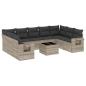 Preview: 10-tlg. Garten-Sofagarnitur mit Kissen Hellgrau Poly Rattan