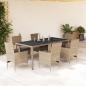 Preview: ARDEBO.de - 7-tlg. Garten-Essgruppe mit Kissen Beige Poly Rattan und Glas
