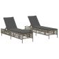 Preview: Sonnenliegen 2 Stk. mit Tisch Grau Poly Rattan