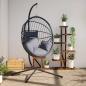 Preview: ARDEBO.de - Hängesessel Ei-Design mit Ständer Hellgrau Rattan und Stahl
