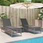Preview: ARDEBO.de - Sonnenliegen mit Auflagen 2 Stk. Grau Poly Rattan