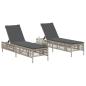 Preview: Sonnenliegen mit Auflagen 2 Stk. Hellgrau Poly Rattan