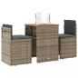 Preview: ARDEBO.de - 3-tlg. Bistro-Set mit Kissen Grau Poly Rattan