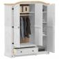 Preview: ARDEBO.de - Kleiderschrank Corona Weiß 151,5x52x186 cm Massivholz Kiefer