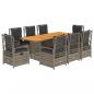 Preview: 9-tlg. Garten-Essgruppe mit Kissen Grau Poly Rattan