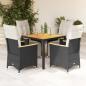 Preview: ARDEBO.de - 5-tlg. Garten-Bistro-Set mit Kissen Schwarz Poly Rattan