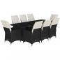 Preview: 9-tlg. Garten-Bistro-Set mit Kissen Schwarz Poly Rattan