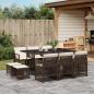 Preview: ARDEBO.de - 11-tlg. Garten-Essgruppe mit Kissen Braun Poly Rattan