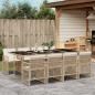 Preview: ARDEBO.de - 9-tlg. Garten-Essgruppe mit Kissen Beige Poly Rattan