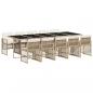 Preview: 11-tlg. Garten-Essgruppe mit Kissen Beige Poly Rattan