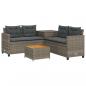 Preview: Gartensofa in L-Form mit Tisch und Kissen Grau Poly Rattan