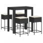 Preview: ARDEBO.de - 5-tlg. Gartenbar-Set mit Kissen Schwarz Poly Rattan