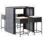 Preview: 5-tlg. Gartenbar-Set mit Kissen Schwarz Poly Rattan