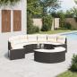 Preview: ARDEBO.de - 3-tlg. Garten-Sofagarnitur Halbrund Schwarz Poly-Rattan