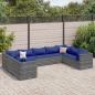 Preview: ARDEBO.de - 9-tlg. Garten-Lounge-Set mit Kissen Grau Poly Rattan