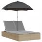 Preview: Doppel-Sonnenliege mit Kissen & Sonnenschirm Beige Poly Rattan