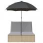 Preview: Doppel-Sonnenliege mit Kissen & Sonnenschirm Beige Poly Rattan