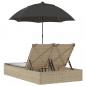 Preview: Doppel-Sonnenliege mit Kissen & Sonnenschirm Beige Poly Rattan