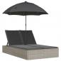Preview: Doppel-Sonnenliege mit Kissen & Schirm Hellgrau Poly Rattan