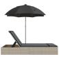Preview: Doppel-Sonnenliege mit Kissen & Schirm Hellgrau Poly Rattan