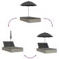 Preview: Doppel-Sonnenliege mit Kissen & Schirm Hellgrau Poly Rattan