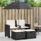 Preview: ARDEBO.de - Gartensofa 2-Sitzer Sonnenschirm und Hocker Schwarz Poly-Rattan