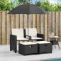 Preview: Gartensofa 2-Sitzer Sonnenschirm und Hocker Schwarz Poly-Rattan