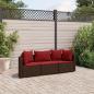 Preview: ARDEBO.de - 3-tlg. Garten-Sofagarnitur mit Kissen Braun Poly Rattan