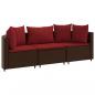 Preview: 3-tlg. Garten-Sofagarnitur mit Kissen Braun Poly Rattan