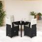 Preview: ARDEBO.de - 5-tlg. Garten-Bistro-Set mit Kissen Schwarz Poly Rattan