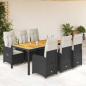 Preview: ARDEBO.de - 7-tlg. Garten-Bistro-Set mit Kissen Schwarz Poly Rattan